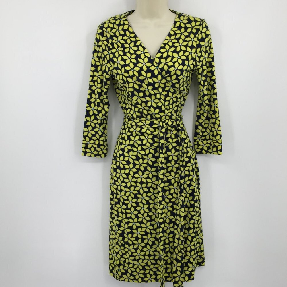 Diane Von Furstenberg Black and Yellow Wrap Dress